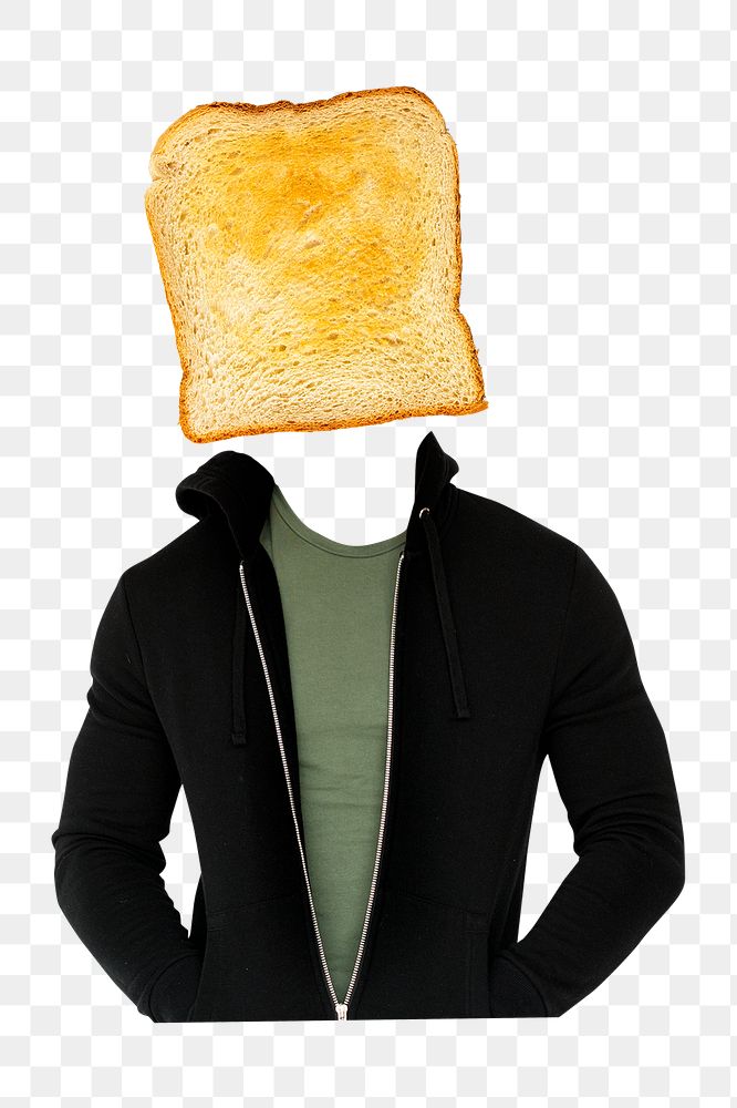 Toast head png man, breakfast food remixed media, transparent background