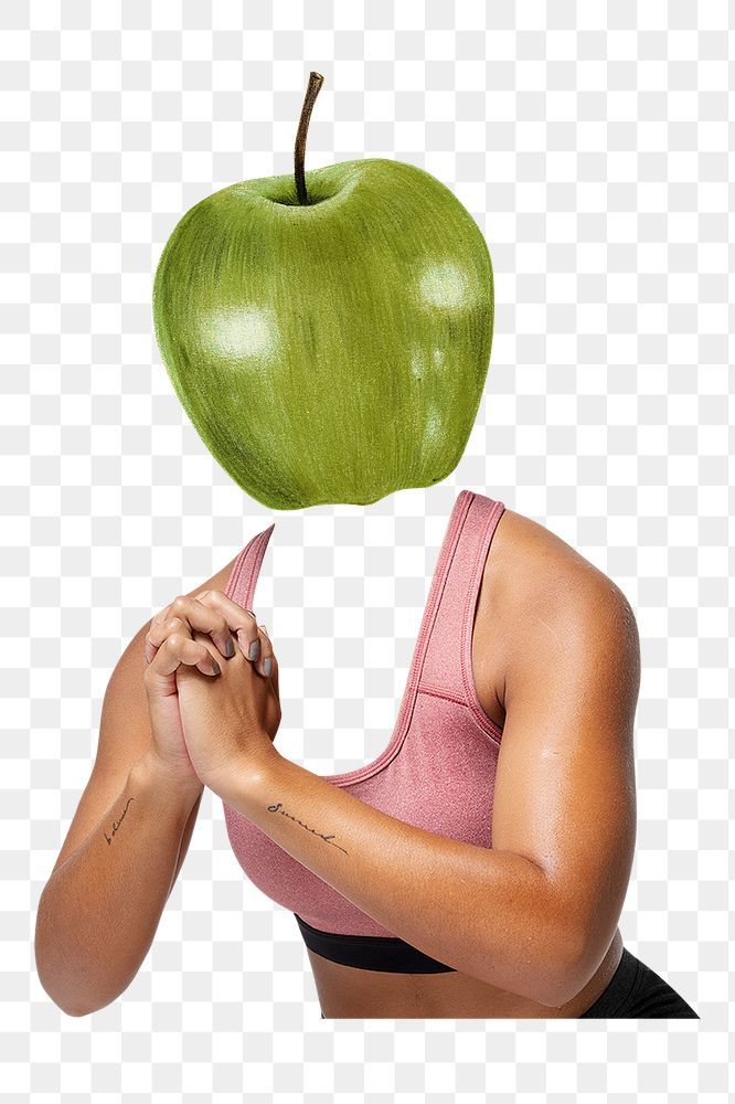 Apple head png fruit woman, health, wellness remixed media, transparent background