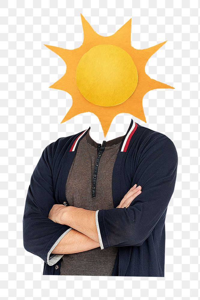 Sun head png man sticker, positivity, mental health remixed media, transparent background