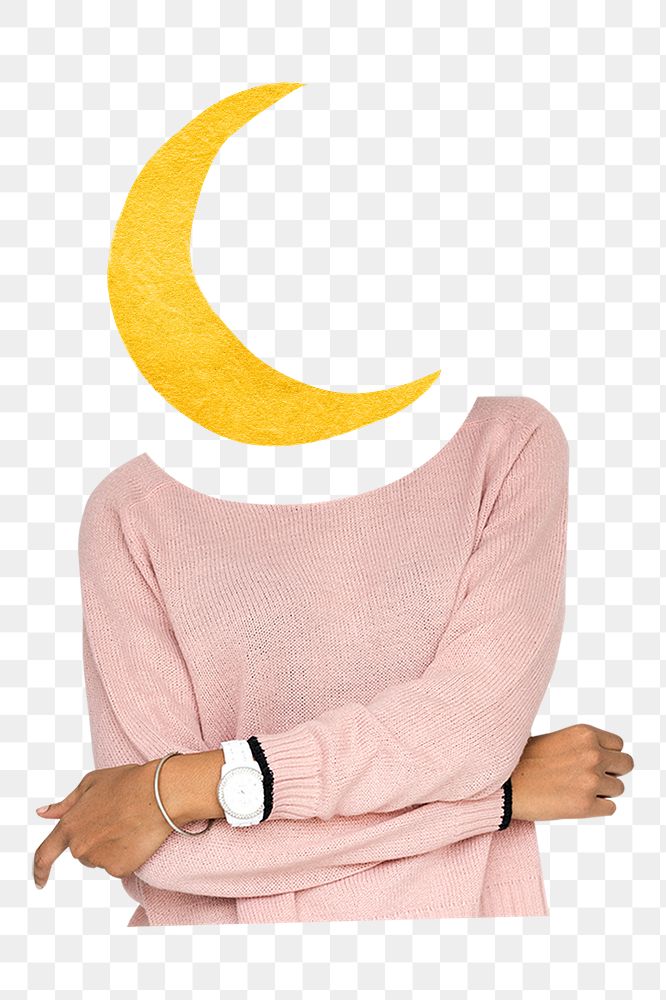 Crescent moon png woman sticker, spirituality remixed media, transparent background