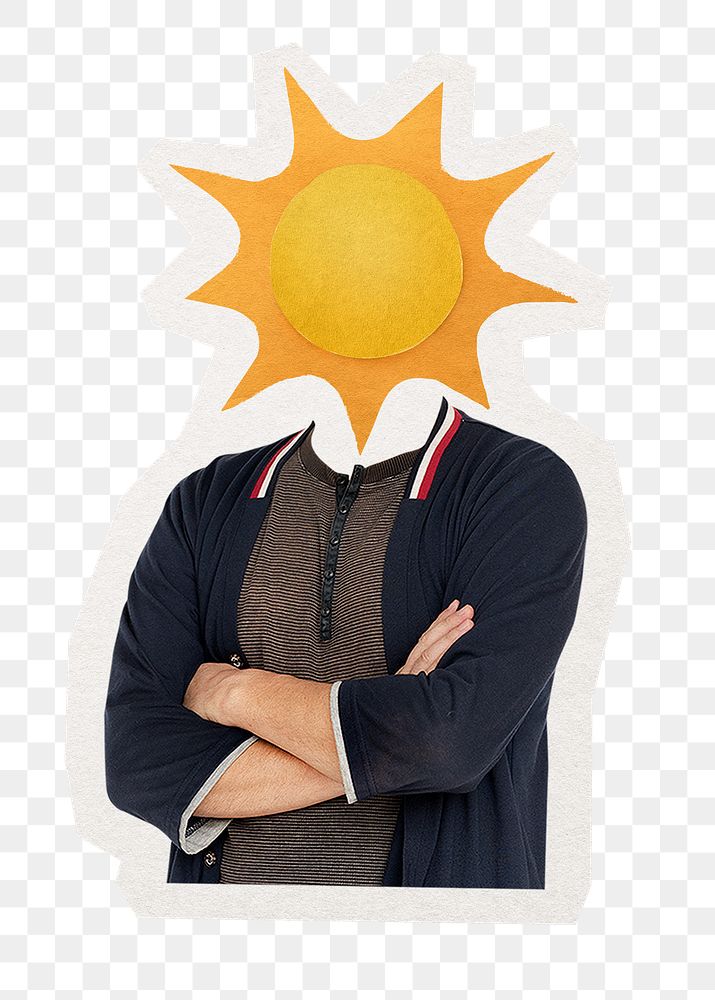 Sun head png man sticker, positivity, mental health remixed media, transparent background