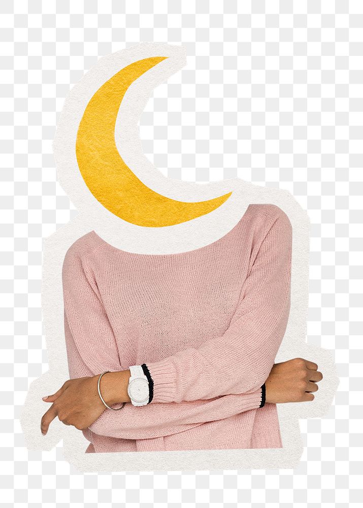 Crescent moon png woman sticker, spirituality remixed media, transparent background