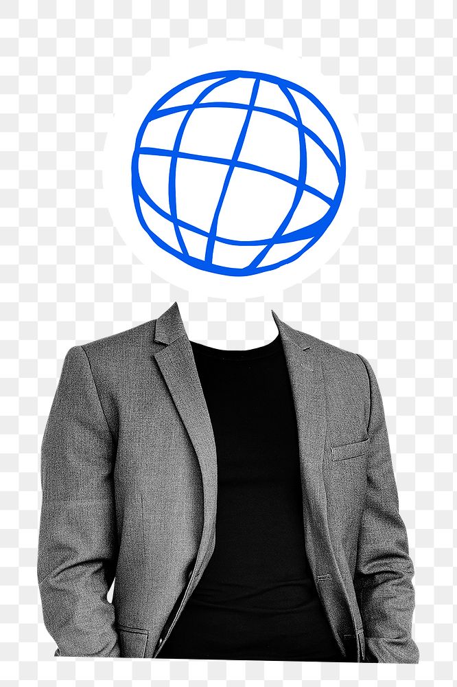 Globe grid png head businessman sticker, business connection remixed media, transparent background