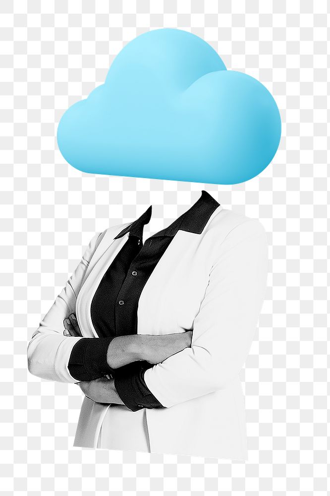 Cloud head png businesswoman sticker, technology remixed media, transparent background