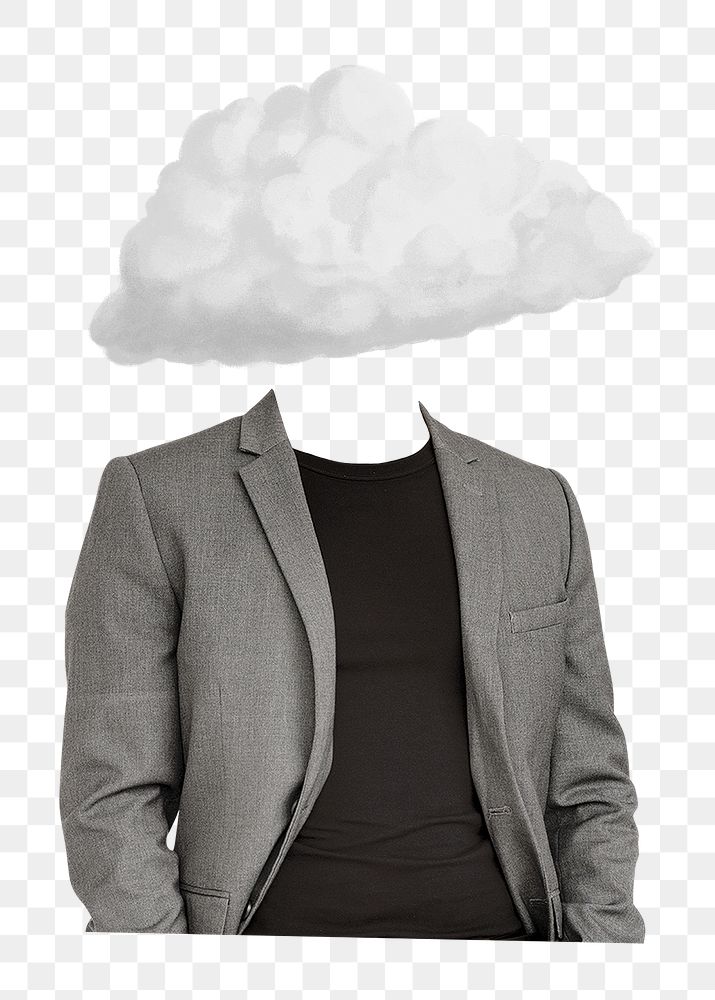 Cloud head png businessman sticker, office syndrome remixed media, transparent background