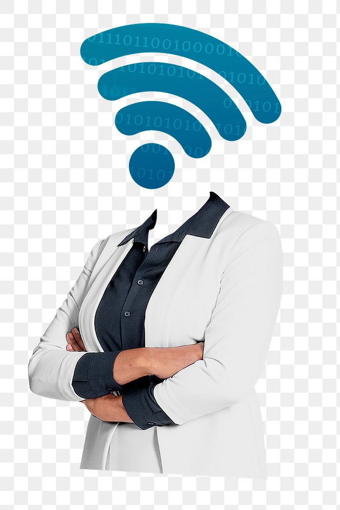 Wifi network png head businesswoman sticker, business connection remixed media, transparent background