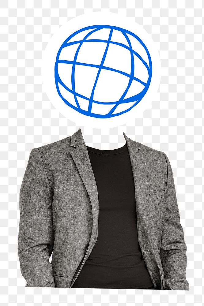 Globe grid png head businessman sticker, business connection remixed media, transparent background