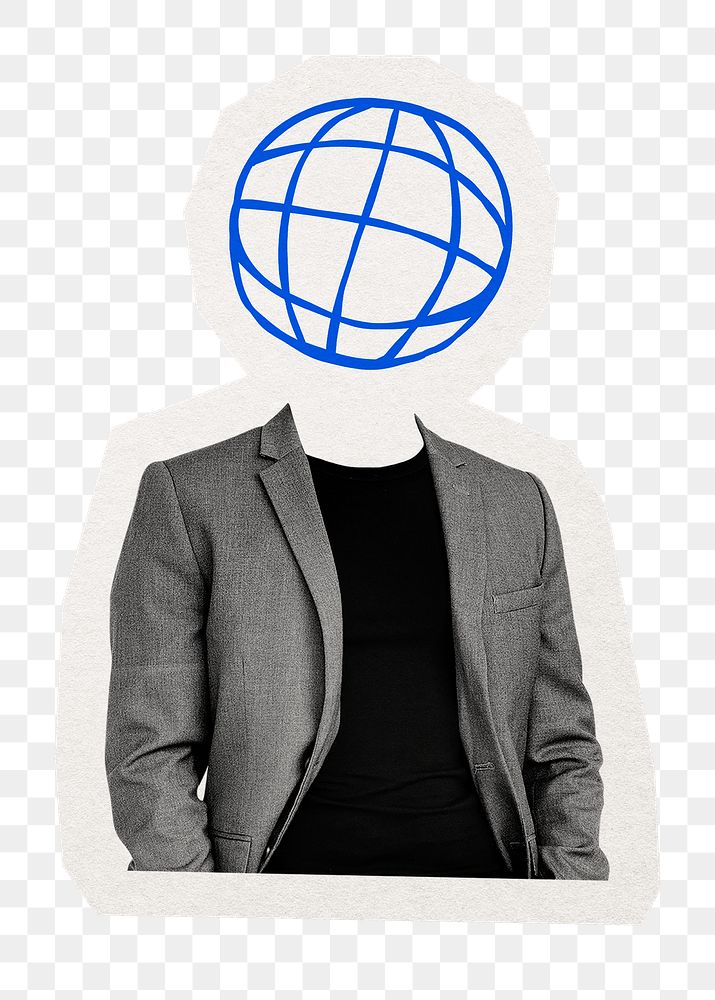 Globe grid png head businessman sticker, business connection remixed media, transparent background