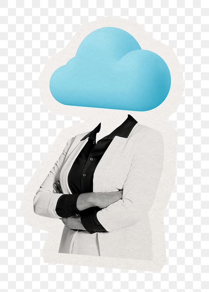 Cloud head png businesswoman sticker, technology remixed media, transparent background