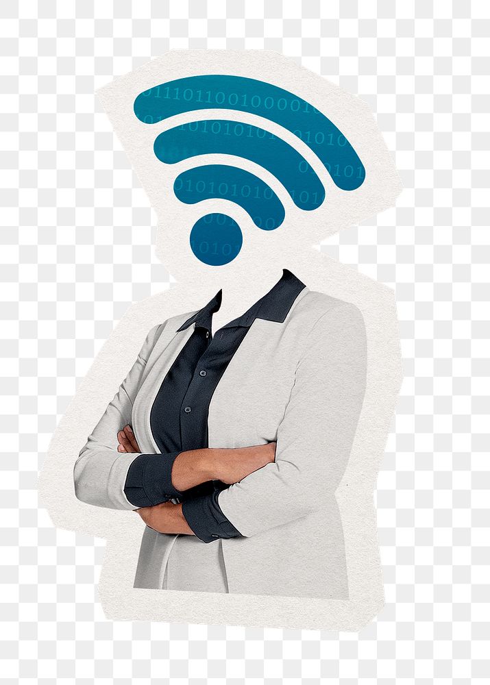 Wifi network png head businesswoman sticker, business connection remixed media, transparent background