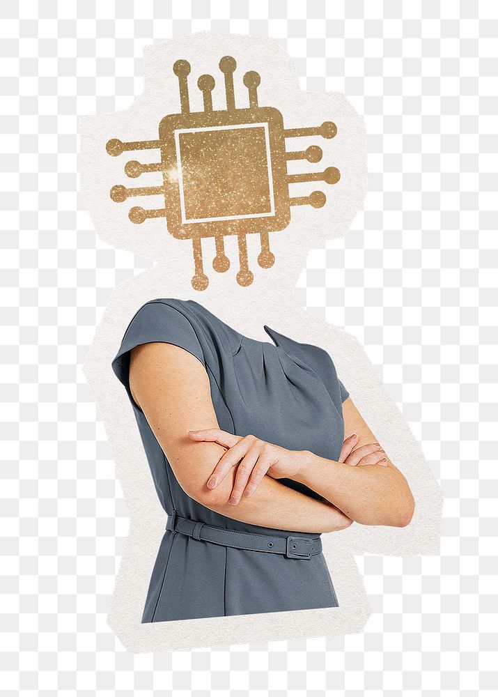 Microchip head png businesswoman sticker, tech company remixed media, transparent background