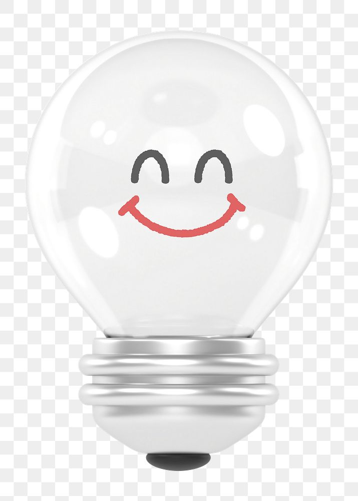 Smiling light bulb png sticker, 3D emoticon illustration, transparent background