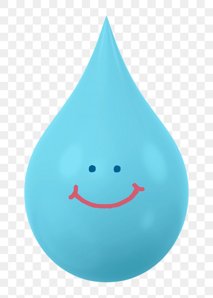 Smiling water drop png sticker, 3D emoticon illustration, transparent background