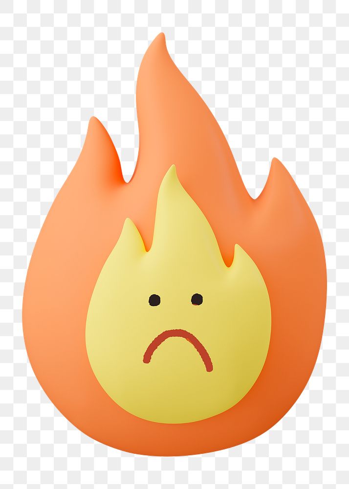 Sad flame png sticker, 3D emoticon illustration, transparent background