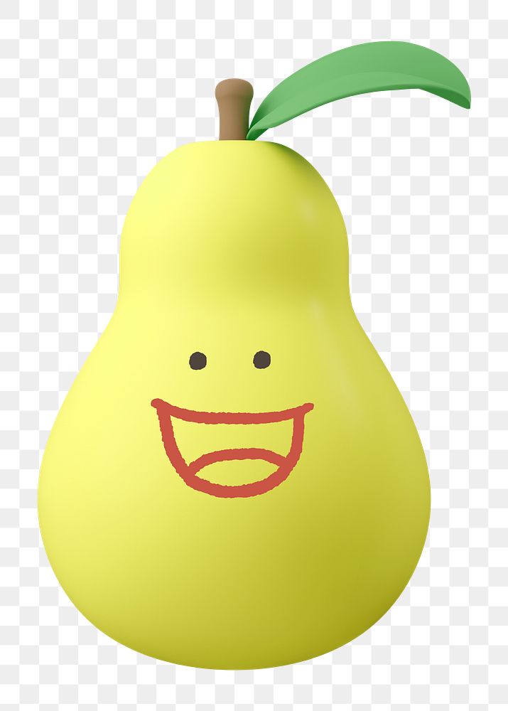Grinning pear png fruit sticker, 3D emoticon illustration, transparent background