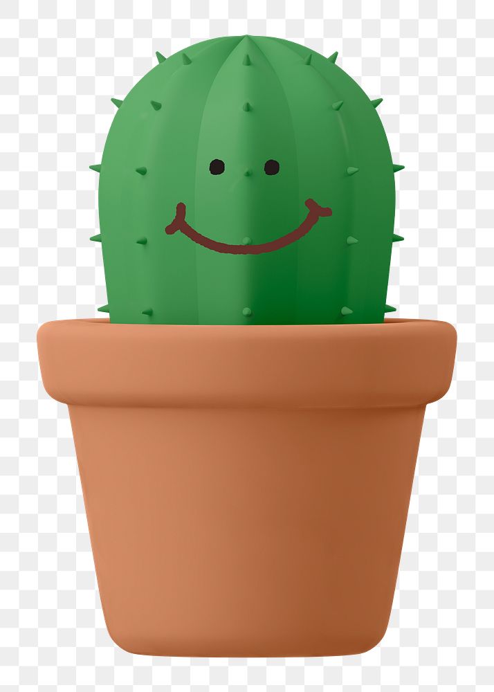 Smiling cactus png sticker, 3D emoticon illustration, transparent background
