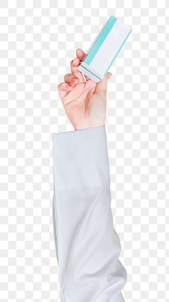 Paper box png in hand sticker on transparent background
