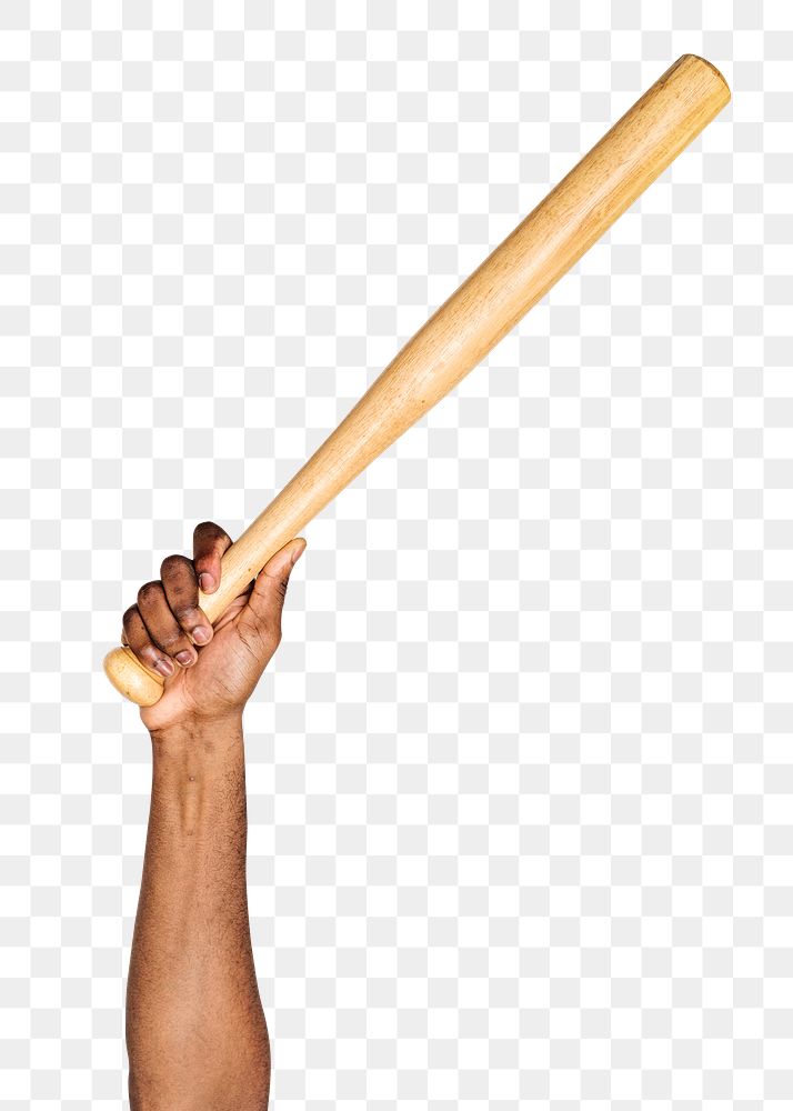 Baseball bat png in hand sticker on transparent background