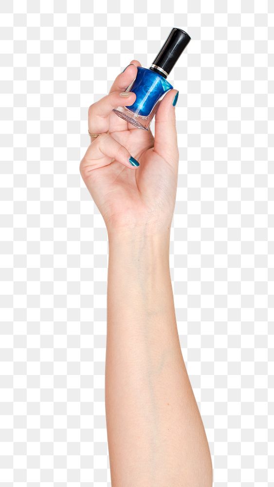 Nail polish bottle png in hand sticker on transparent background