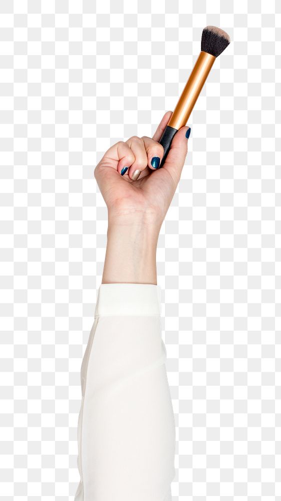 Makeup brush png in hand sticker on transparent background