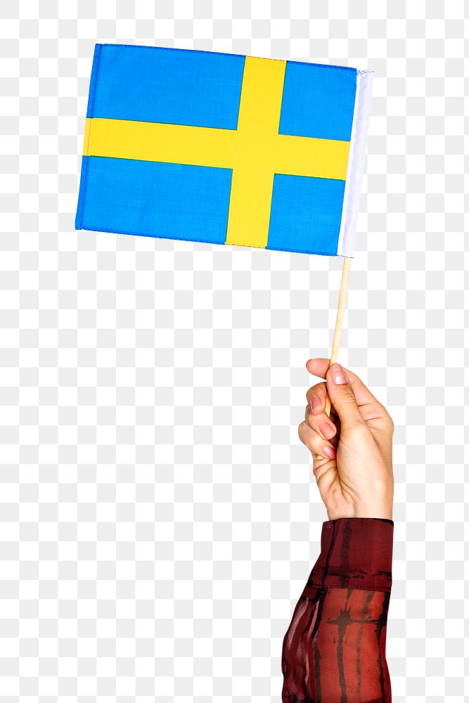 Swedish flag png in hand sticker, national symbol on transparent background