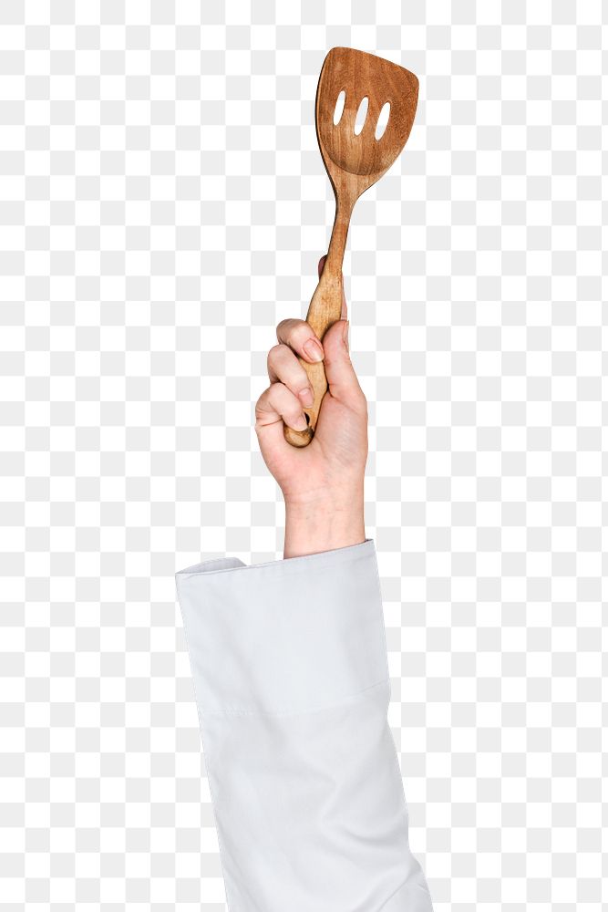 Wooden spatula png in hand sticker on transparent background