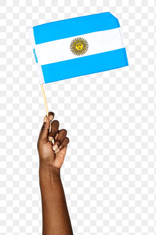 Argentina's flag png in hand sticker on transparent background