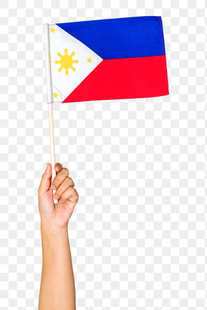 Philippines' flag png in hand sticker, national symbol on transparent background