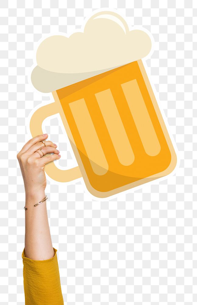 Large beer png hand sticker, transparent background