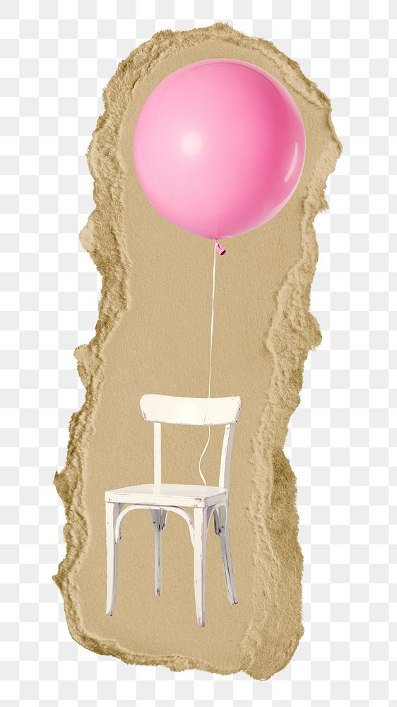 Balloon chair png ripped paper sticker, festive decor graphic, transparent background
