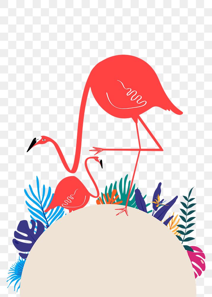 Colorful botanical frame png with tropical flamingo on transparent background 