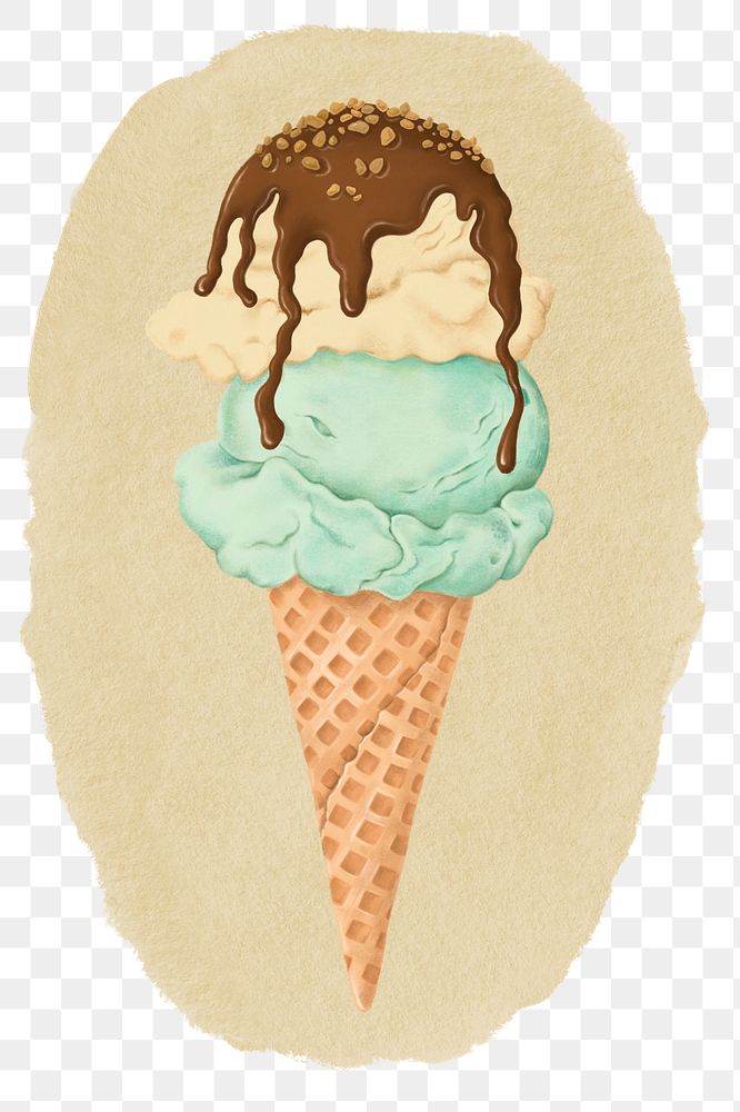 Ice-cream cone png sticker, ripped paper, transparent background