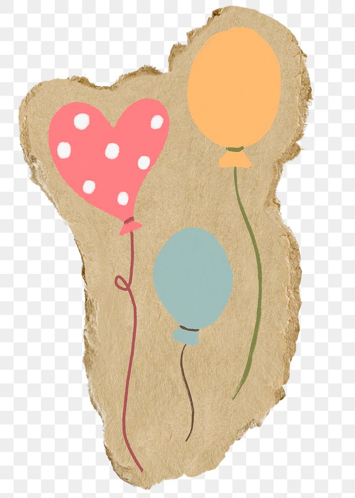 Floating balloons png sticker, ripped paper, transparent background