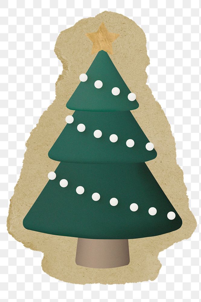 3D Christmas tree png sticker, ripped paper, transparent background