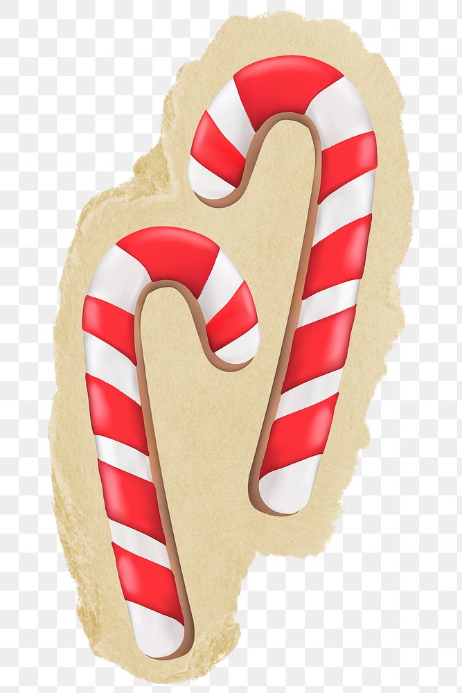 3D candy canes png sticker, ripped paper, transparent background