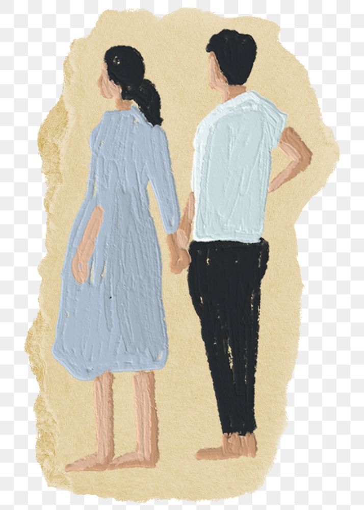 Pregnant couple png sticker, ripped paper, transparent background