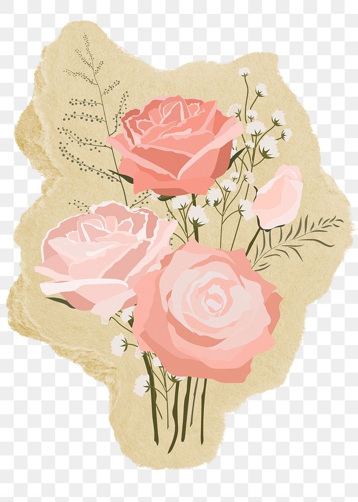 Pink rose flowers png sticker, ripped paper, transparent background