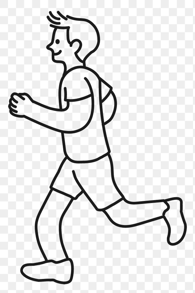 Jogging man png sticker, exercise doodle character line art on transparent background