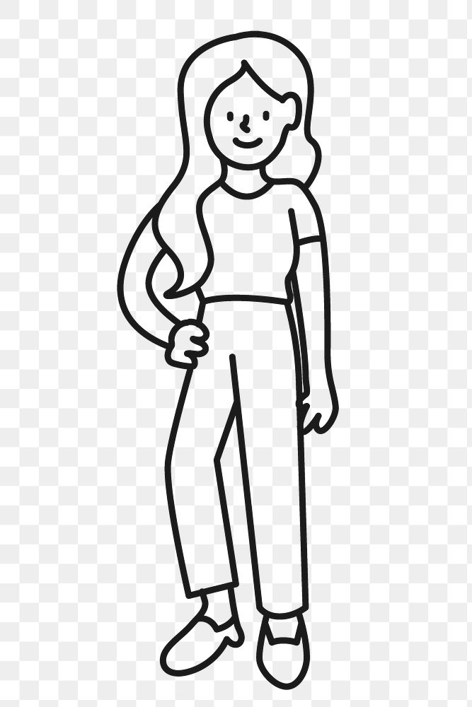 Casual woman png sticker, person doodle character line art on transparent background