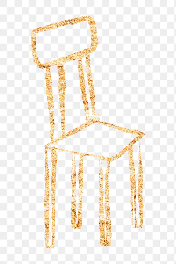 Chair png sticker, gold glittery doodle, transparent background