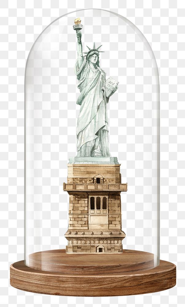 Statue of Liberty png glass dome sticker, New York landmark concept art, transparent background
