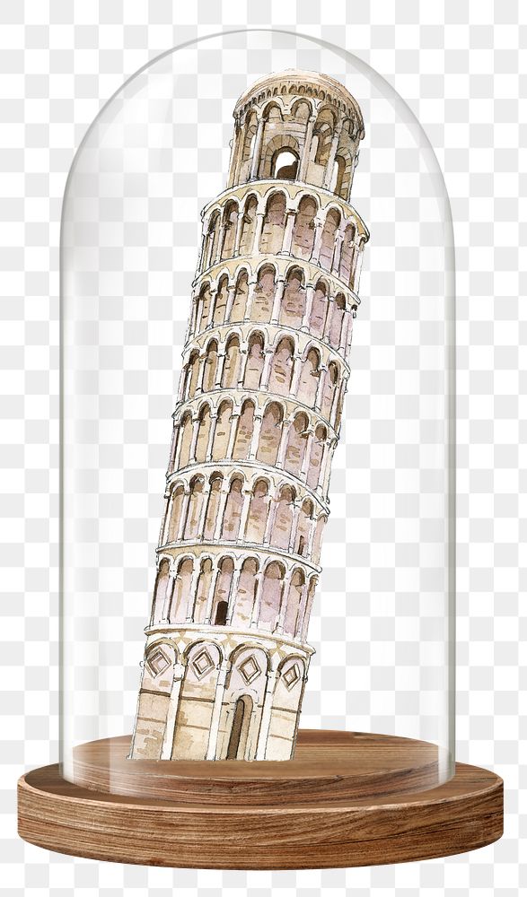 Leaning Tower of Pisa png glass dome sticker, Italy landmark concept art, transparent background