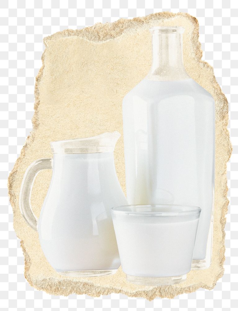 Milk jug png sticker, drink ripped paper, transparent background
