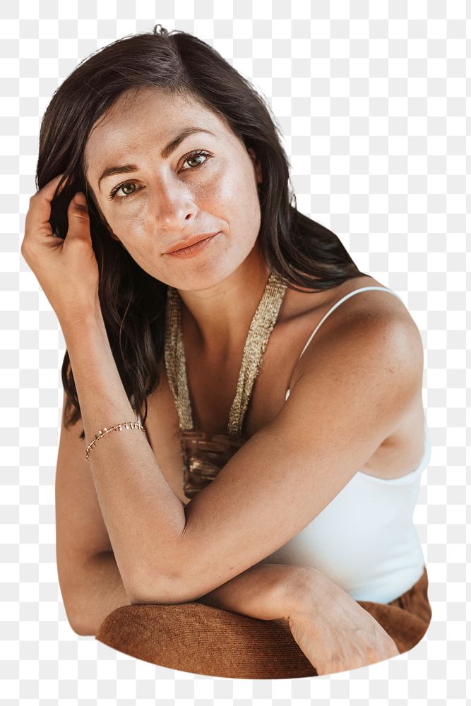 Attractive brunette png woman sticker, portrait image, transparent background