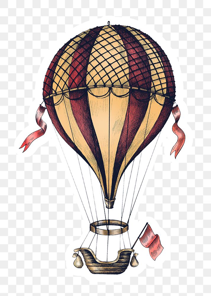 Png hot air balloon sticker, drawing illustration, transparent background