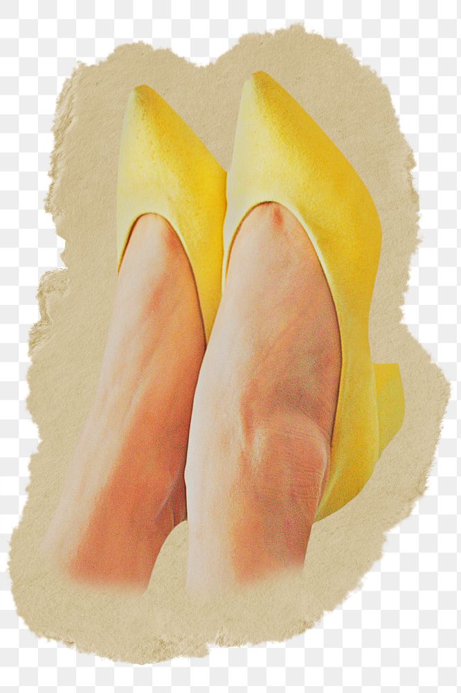 Png Yellow low heels sticker, ripped paper transparent background