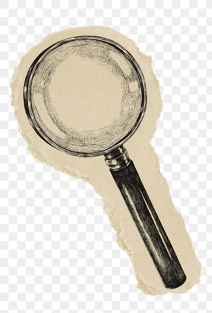 Magnifying glass png sticker, ripped paper, transparent background