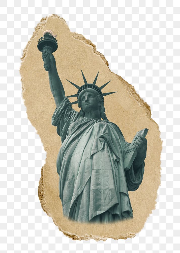Png Lady of Liberty sticker, ripped paper transparent background