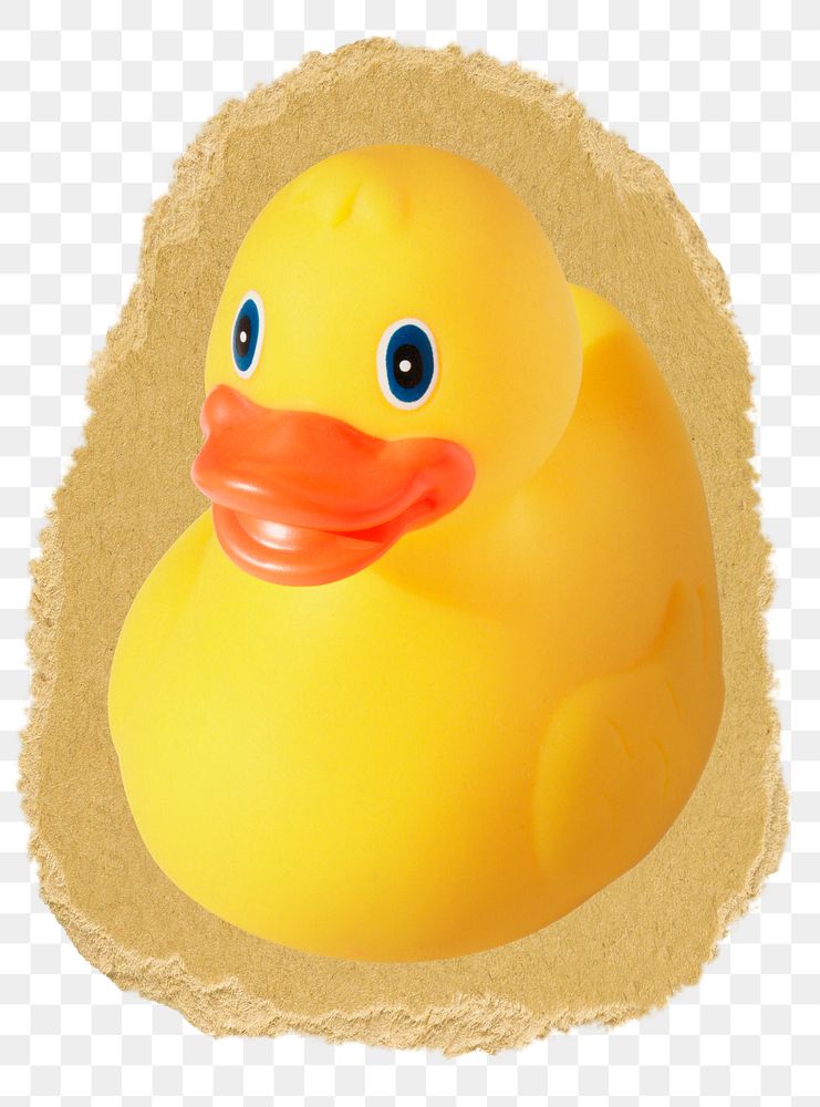 Rubber duck png sticker, ripped paper transparent background