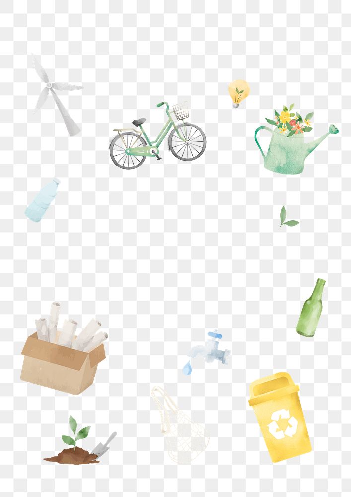 Eco-lifestyle png sticker, watercolor, transparent background
